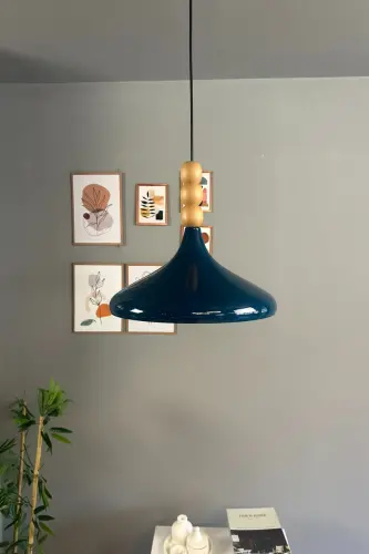 Champion Gece Mavisi Ahşap Üç Boncuk Başlık Tekli Avize Sarkıt Salon Mutfak Butik Lamba Aydınlatma-Gece Mavisi - 5