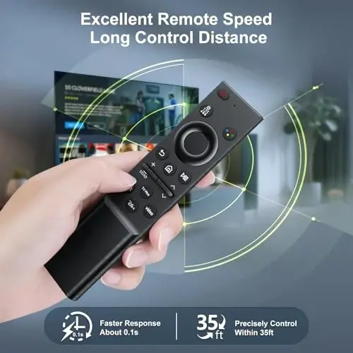 Universal Replacement Remote for Samsung Smart TVs, No Programming Required | No setup needed—just insert 2 AAA batteries.Features NFLX, TV Plus, Dis+ & video hotkeys. Durable, drop-resistant, 35ft range - 5