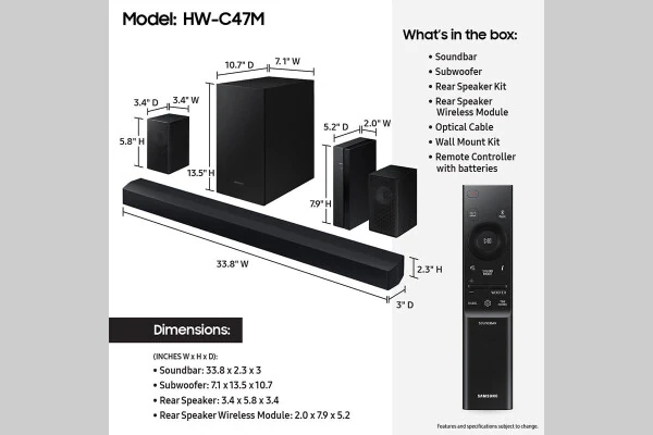 SAMSUNG B-Series 4.1.CH Soundbar & Rear Speakers with Subwoofer, Bluetooth, HW-C47M/ZA 2023 - 5