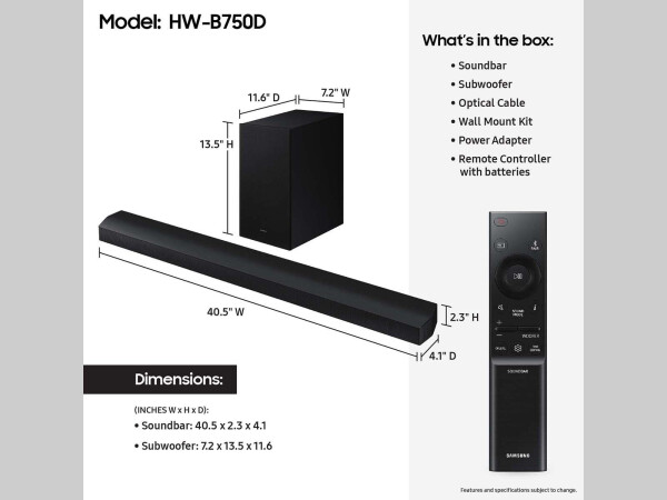 SAMSUNG B-series 5.1ch DTS Virtual: X Soundbar w/ Bass Boost HW-B750D/ZA - 2