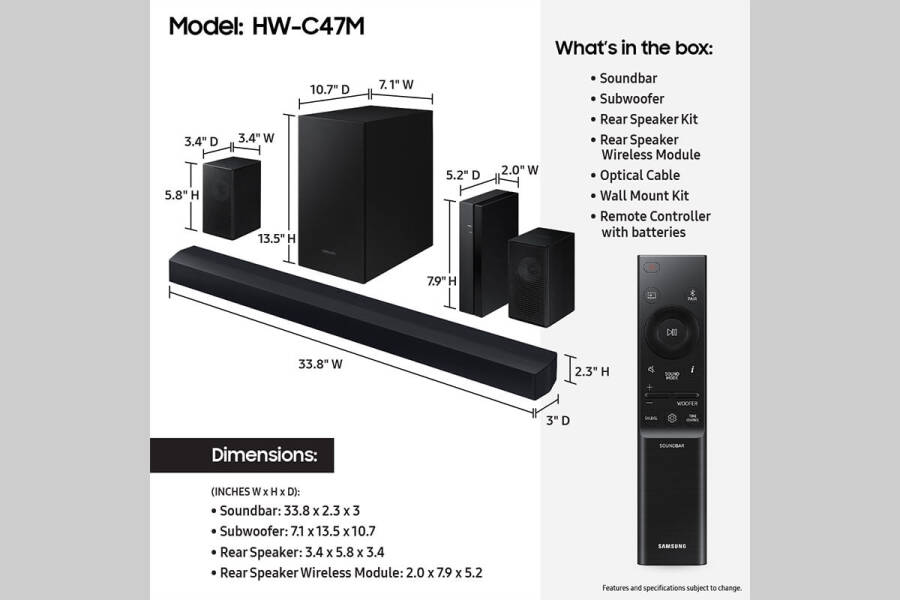 SAMSUNG B-Serisi 4.1.CH Subwoofer'lı Soundbar ve Arka Hoparlörler, Bluetooth, HW-C47M/ZA 2023 - 5