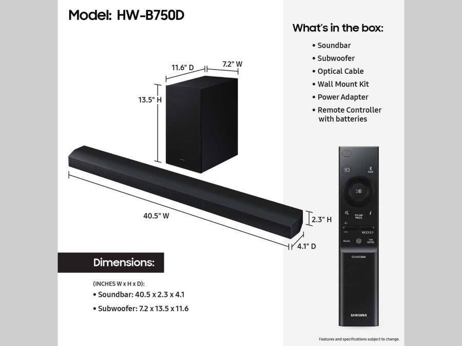 SAMSUNG B-seriyali 5.1 kanalli DTS Virtual: X Soundbar, Bass Boost HW-B750D/ZA - 2