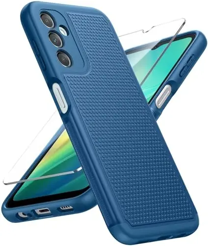FNTCASE for Galaxy A14-5G Phone Case: Samsung A14 5G Military Grade Drop Protection, 14ft Drop Tested, Screen Protector Included, Anti-Slip Matte Textured, TPU+PC Dual Layer Shockproof Cover (Blue) - 1