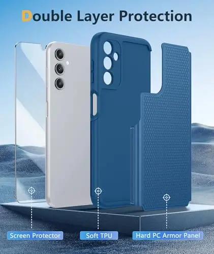 FNTCASE for Galaxy A14-5G Phone Case: Samsung A14 5G Military Grade Drop Protection, 14ft Drop Tested, Screen Protector Included, Anti-Slip Matte Textured, TPU+PC Dual Layer Shockproof Cover (Blue) - 2