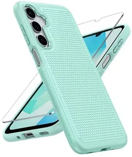FNTCASE for Samsung Galaxy A16-5G Case: Dual Layer Protective Heavy Duty Cell Phone Cover with Non Slip Textured Back - Shockproof Rugged Military Grade Drop Protection Bumper Tough (Mint Green) 