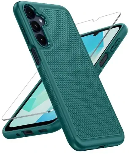 FNTCASE for Samsung Galaxy A16-5G Case: Dual Layer Protective Heavy Duty Cell Phone Cover with Non Slip Textured Back - Shockproof Rugged Military Grade Drop Protection Bumper Tough (Green) 