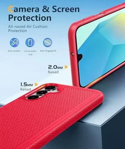 FNTCASE for Samsung Galaxy A16-5G Case: Dual Layer Protective Heavy Duty Cell Phone Cover with Non Slip Textured Back - Shockproof Rugged Military Grade Drop Protection Bumper Tough (Red) - 6