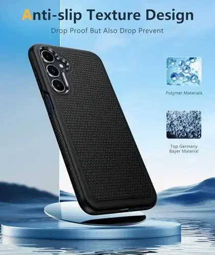 FNTCASE for Samsung Galaxy A16-5G Case: Dual Layer Protective Heavy Duty Cell Phone Cover with Non Slip Textured Back - Shockproof Rugged Military Grade Drop Protection Bumper Tough Black - 3