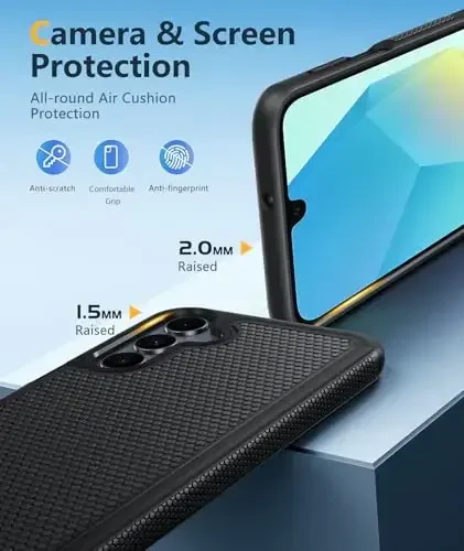 FNTCASE for Samsung Galaxy A16-5G Case: Dual Layer Protective Heavy Duty Cell Phone Cover with Non Slip Textured Back - Shockproof Rugged Military Grade Drop Protection Bumper Tough Black - 6