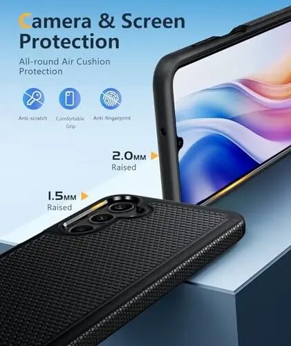 FNTCASE for Galaxy A25-5G Phone Case: Samsung Dual Layer Non Slip Cover | Military Grade Shockproof 14ft Drop Protection, Matte Textured Protective Cases for Daily Use, Black 