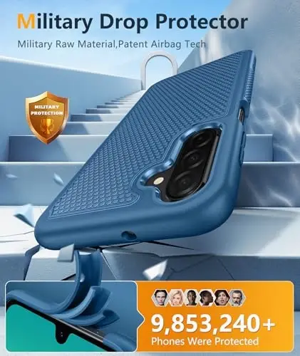 FNTCASE for Samsung Galaxy A26-5G Case: Dual Layer Protective Heavy Duty Cell Phone Cover Shockproof Rugged with Non Slip Textured Back - Military Protection Bumper Tough - 2025, 6.7 inch (Blue) - 4