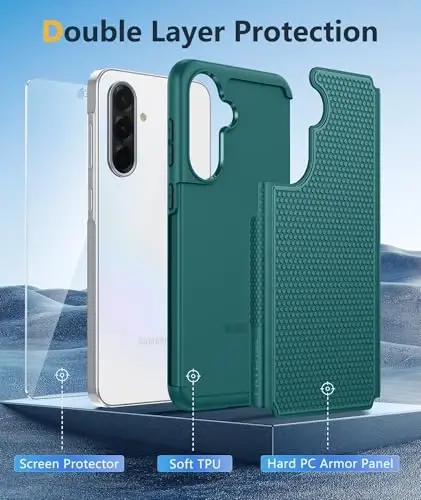 FNTCASE for Galaxy A36-5G Phone Case - A56-5G Military Grade Drop Protection, 14ft Drop Tested, Screen Protector Included, Anti-Slip Matte Textured, TPU+PC Dual Layer Shockproof Cover (Green) - 3