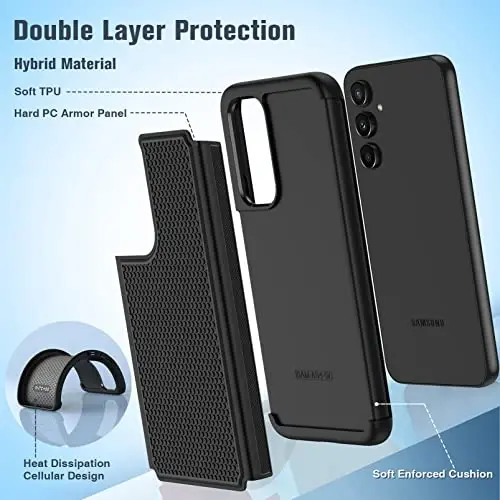 FNTCASE for Galaxy A54-5G Phone Case: Samsung A54 5G Military Grade Drop Protection, 14ft Drop Tested, Screen Protector Included, Anti-Slip Matte Textured, TPU+PC Dual Layer Shockproof Cover (Black) - 2