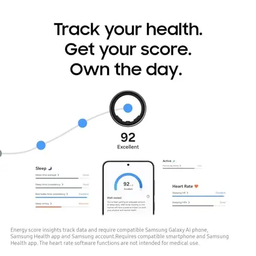 SAMSUNG Galaxy Ring, AI Smart Ring, O'lchamni aniqlash uchun to'plam bilan birinchi, Ilova obunasi yo'q, Fitness monitoringi, Uyquni kuzatuvchi, 7 kungacha batareya, 10-o'lcham, Titan qora [AQSh versiyasi, 1 yillik ishlab chiqaruvchi kafolati] - 3