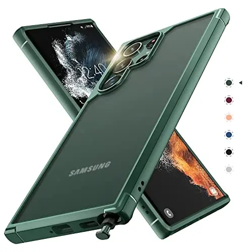 Samsung Galaxy S22 Ultra Kılıf için TOCOL, Yarı Saydam Mat Sert Arka [Askeri Sınıf Darbeye Dayanıklı] [Çizilmez ve Parmak İzi Önleyici] İnce Uyumlu Koruyucu Kılıf Galaxy S22 Ultra Kılıf 6,8'', Yeşil - 1