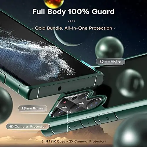 Samsung Galaxy S22 Ultra Kılıf için TOCOL, Yarı Saydam Mat Sert Arka [Askeri Sınıf Darbeye Dayanıklı] [Çizilmez ve Parmak İzi Önleyici] İnce Uyumlu Koruyucu Kılıf Galaxy S22 Ultra Kılıf 6,8'', Yeşil - 4