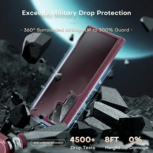 Samsung Galaxy S22 Ultra Kılıfı için TOCOL, Yarı Saydam Mat Sert Arka [Askeri Sınıf Darbeye Dayanıklı] [Çizilmez ve Parmak İzi Önleyici] Galaxy S22 Ultra 6.8'' için İnce Kesim Koruyucu Kılıf, Mürdüm - 3