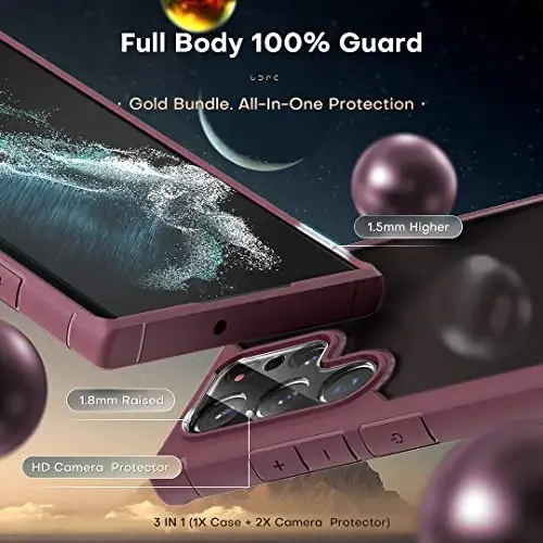 Samsung Galaxy S22 Ultra Kılıfı için TOCOL, Yarı Saydam Mat Sert Arka [Askeri Sınıf Darbeye Dayanıklı] [Çizilmez ve Parmak İzi Önleyici] Galaxy S22 Ultra 6.8'' için İnce Kesim Koruyucu Kılıf, Mürdüm - 4
