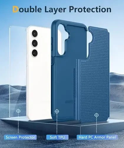 Samsung Galaxy S23-FE uchun FNTCASE g'ilofi: Ikki qatlamli himoya, og'ir yuk ko'taruvchi mobil telefon qopqog'i, mustahkam to'liq korpusli tushishdan himoya, harbiy darajadagi zarbga chidamli telefon qutisi (ko'k dengiz) - 4