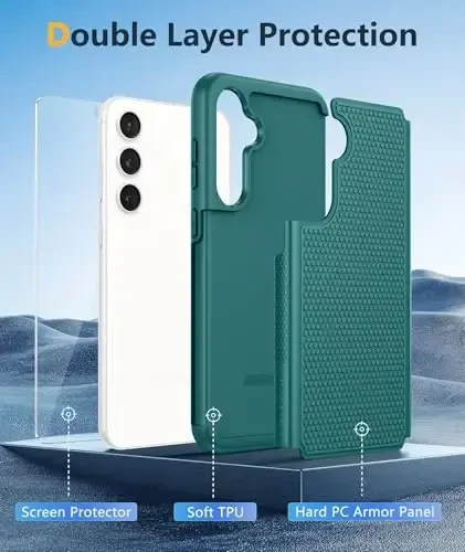 Samsung Galaxy S23-FE uchun FNTCASE g'ilofi: Ikki qavatli himoya, og'ir yuk ko'taruvchi mobil telefon qopqog'i, mustahkam to'liq tanani tushishdan himoya qiluvchi harbiy darajadagi zarbga chidamli telefon qutisi (to'q yashil) - 4