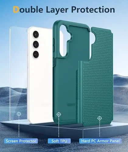 Samsung Galaxy S23-FE uchun FNTCASE g'ilofi: Ikki qavatli himoya, og'ir yuk ko'taruvchi mobil telefon qopqog'i, mustahkam to'liq tanani tushishdan himoya qiluvchi harbiy darajadagi zarbga chidamli telefon qutisi (to'q yashil) - 4