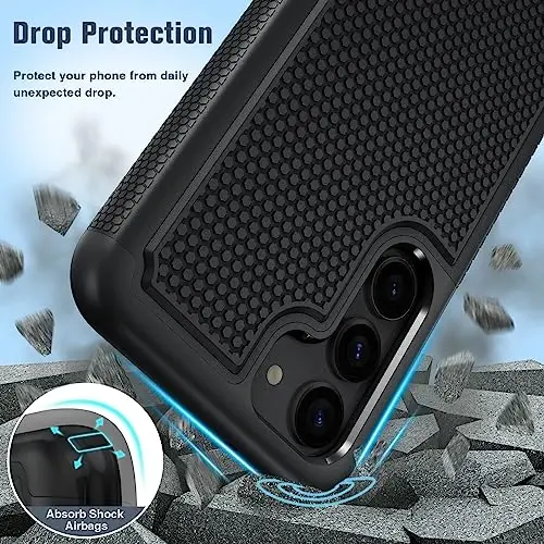 FNTCASE for Samsung Galaxy S23 Case: Dual Layer Heavy Duty Cell Phone Protective Cover Shockproof Rugged with Non-Slip Textured - Military Drop Protection Bumper Tough - 2023, 6.1inch Black - 3