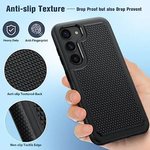 FNTCASE for Samsung Galaxy S23 Case: Dual Layer Heavy Duty Cell Phone Protective Cover Shockproof Rugged with Non-Slip Textured - Military Drop Protection Bumper Tough - 2023, 6.1inch Black - 4