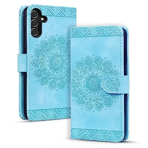 Rosbtib Flip Case for Samsung Galaxy S23 Plus 6.6 Inch Cover, Vintage Premium PU Leather Wallet Phone Case with Mandala Embossed Design Cover for Samsung Galaxy S23+ 6.6