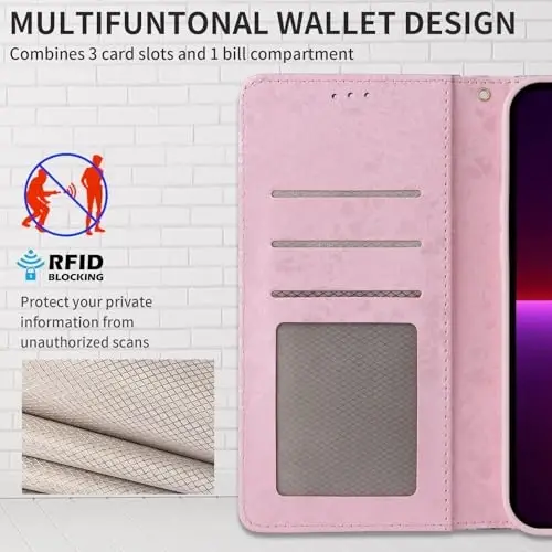 UEEBAI Wallet Case for Samsung Galaxy S23 Ultra 5G, PU Leather Phone Case Kickstand RFID Blocking Flip Case with Card Slots Wrist Strap Relief Engraved Magnetic Closure Folio Case - Multi-Flower - 4