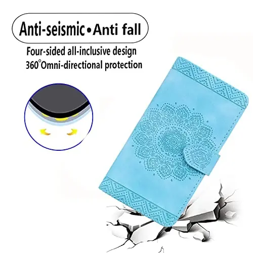 Rosbtib Flip Case for Samsung Galaxy S23 Ultra 6.8 Inch Cover, Durable PU Leather Shockproof Case with Magnetic Clasp Wallet Phone Cover for Galaxy S23 Ultra - Mandala Blue - 6