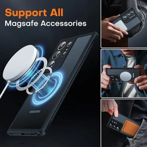 Samsung Galaxy S23 Ultra için TOCOL 3'ü 1 Arada Manyetik Kılıf, [Tam Kamera Koruması], 2 Adet Yumuşak Ekran Koruyucu ile [Askeri Sınıf Düşme Koruması] S23 Ultra 6.8