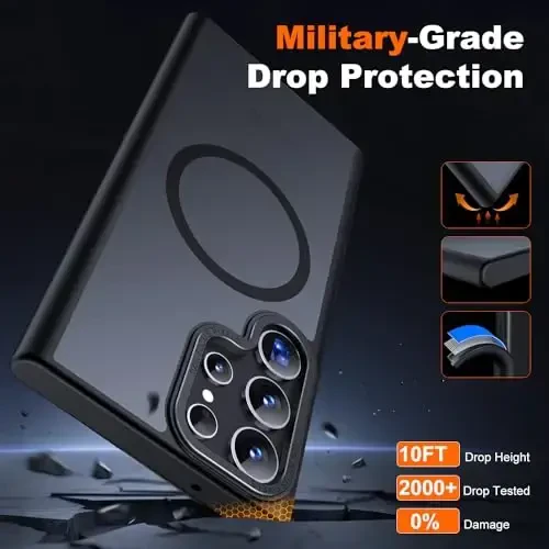 JAME for Samsung Galaxy S23 Ultra Case, Compatible with Magsafe, Transparent Matte Slim Cover Military-Grade Protection for Galaxy S23 Ultra PhoneCase, Black - 4