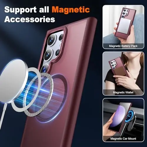 JAME for Samsung Galaxy S23 Ultra Case, Compatible with Magsafe, Transparent Matte Slim Cover Military-Grade Protection for Galaxy S23 Ultra PhoneCase, Matte Red - 3