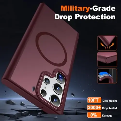 JAME for Samsung Galaxy S23 Ultra Case, Compatible with Magsafe, Transparent Matte Slim Cover Military-Grade Protection for Galaxy S23 Ultra PhoneCase, Matte Red - 4