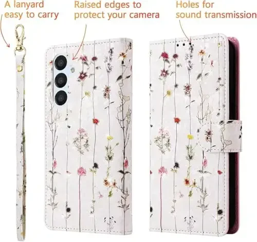 UEEBAI Wallet Case for Samsung Galaxy S24 5G, PU Leather Phone Case Kickstand RFID Blocking Flip Case Card Slots Wrist Strap Relief Engraved Pattern Magnetic Closure Folio Case - Vine - 3