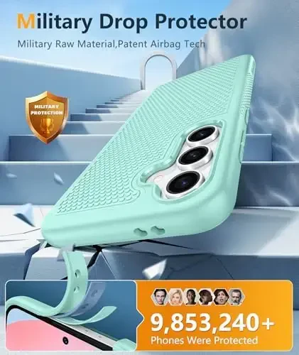 FNTCASE for Samsung Galaxy S24-FE Case: Dual Layer Protective Heavy Duty Cell Phone Cover | Shockproof Rugged with Non-Slip Textured | Military Grade Drop Protection Bumper Tough (Mint Green) - 4