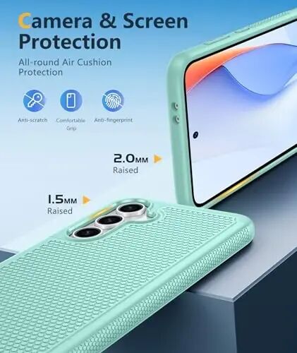 FNTCASE for Samsung Galaxy S24 FE Case: Dual Layer Non Slip Protective | With Screen Protector, Shockproof Drop Protection, Matte Textured Protective Cell Phone Cover, for Daily Use, Mint Green 