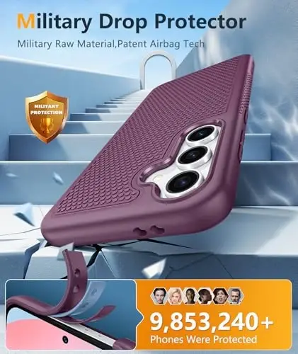 FNTCASE for Samsung Galaxy S24-FE Case: Dual Layer Protective Heavy Duty Cell Phone Cover | Shockproof Rugged with Non-Slip Textured | Military Grade Drop Protection Bumper Tough (Burgundy) - 4