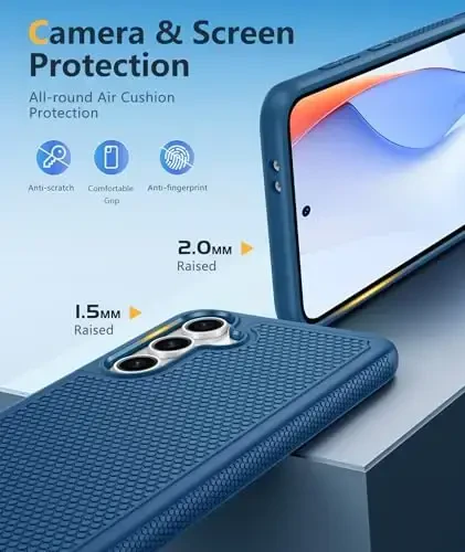 FNTCASE for Samsung Galaxy S24-FE Case: Dual Layer Protective Heavy Duty Cell Phone Cover | Shockproof Rugged with Non-Slip Textured | Military Grade Drop Protection Bumper Tough (Blue) - 6