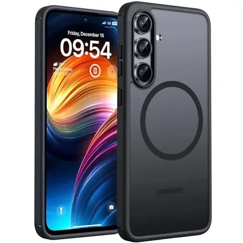 Samsung Galaxy S24 FE için TOCOL Manyetik Kılıf, [15FT Askeri Sınıf Koruma] [Mag-Safe ile Uyumlu] Galaxy S24 FE 6.7 İnç için Yarı Saydam Mat Sert Arka Yüz, Manyetik-Siyah | Manyetik 
