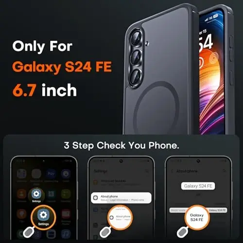 Samsung Galaxy S24 FE için TOCOL Manyetik Kılıf, [15FT Askeri Sınıf Koruma] [Mag-Safe ile Uyumlu] Galaxy S24 FE 6.7 İnç için Yarı Saydam Mat Sert Arka Yüz, Manyetik-Siyah | Manyetik - TOCOL (1)