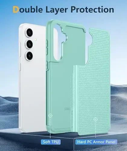 FNTCASE for Samsung Galaxy S24 Case: Dual Layer Heavy Duty Cell Phone Protective Cover Shockproof Rugged with Non-Slip Textured - Military Drop Protection Bumper Tough - 2024, 6.2inch Mint Green - 3