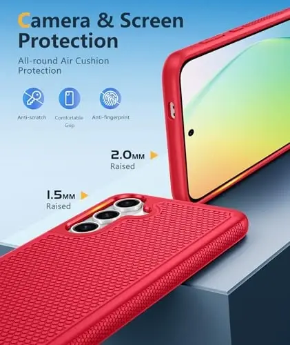 FNTCASE for Samsung Galaxy S24 Case: Dual Layer Heavy Duty Cell Phone Protective Cover Shockproof Rugged with Non-Slip Textured - Military Drop Protection Bumper Tough - 2024, 6.2inch Red 