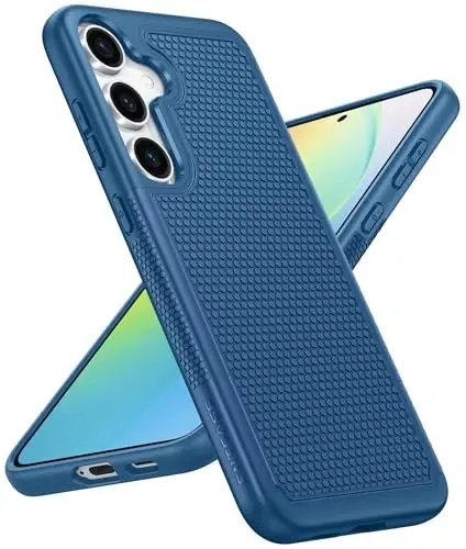 FNTCASE for Samsung Galaxy S24 Case: Dual Layer Heavy Duty Cell Phone Protective Cover Shockproof Rugged with Non-Slip Textured - Military Drop Protection Bumper Tough - 2024, 6.2inch Blue - 1