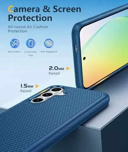 FNTCASE for Samsung Galaxy S24 Case: Dual Layer Non Slip Cover Blue | 14FT Military Grade Shockproof Protective Drop Protection, Matte Textured Cell Phone Cases, for Daily Use, Blue 
