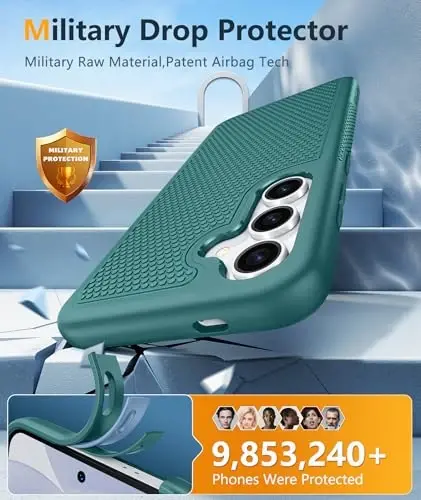 FNTCASE for Samsung Galaxy S24 Case: Dual Layer Heavy Duty Cell Phone Protective Cover Shockproof Rugged with Non-Slip Textured - Military Drop Protection Bumper Tough - 2024, 6.2inch Green - 4