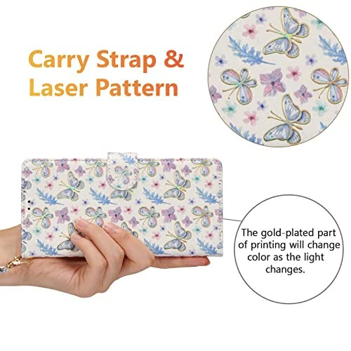 UEEBAI Wallet Case for Samsung Galaxy S24 Plus 5G, PU Leather Phone Case Kickstand RFID Blocking Flip Case Card Slots Wrist Strap Relief Engraved Pattern Magnetic Closure Folio Case - Butterfly - MODAZONE