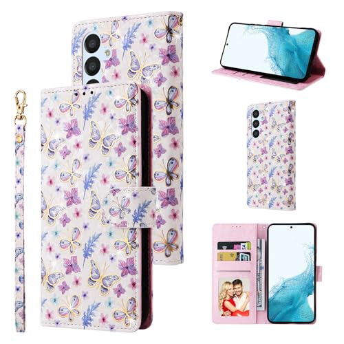 UEEBAI Wallet Case for Samsung Galaxy S24 Plus 5G, PU Leather Phone Case Kickstand RFID Blocking Flip Case Card Slots Wrist Strap Relief Engraved Pattern Magnetic Closure Folio Case - Butterfly - UEEBAI (1)
