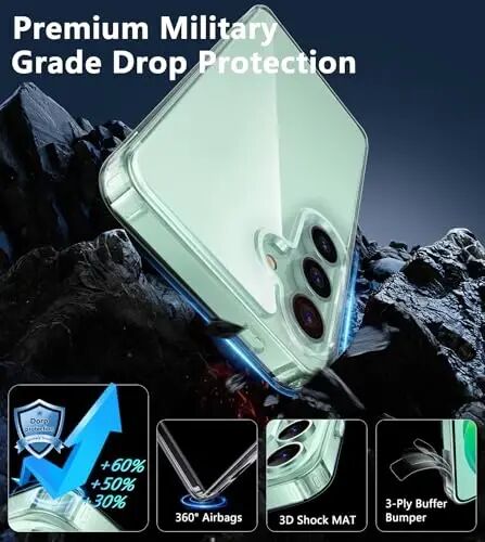 FNTCASE for Samsung Galaxy S24-Plus Case: S25 Plus Clear Military Grade Shockproof Anti Yellowing Slim S24+ S25+ Phone Cover, Protective Rugged Case for S24Plus, Clear - 3