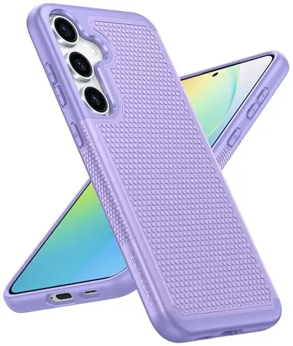 Samsung Galaxy S24 uchun FNTCASE g'ilofi: Ikki qatlamli og'ir yukga chidamli telefon himoya g'ilofi, zarbga chidamli, sirpanmaydigan teksturali, harbiy darajadagi himoya bamperi - 2024, 6.2 dyuym, och binafsha rang. - FNTCASE